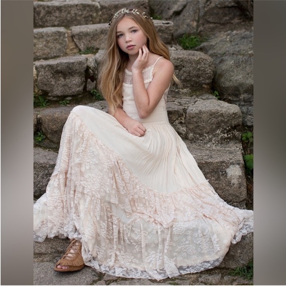 Joy Folie Girls Cream Lace Tiered Dress Wedding/Photo Shoot/Special Occasion
